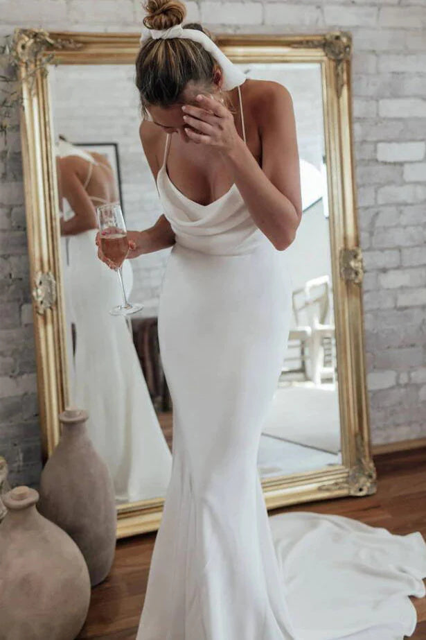 Sexy Backless Mermaid Beach Wedding Dresses, Simple Ivory Bridal Gown –  Demodresses