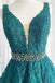 A Line V Neck Dark Green Lace Appliques Prom Dresses, Formal Evening Dresses DM1991