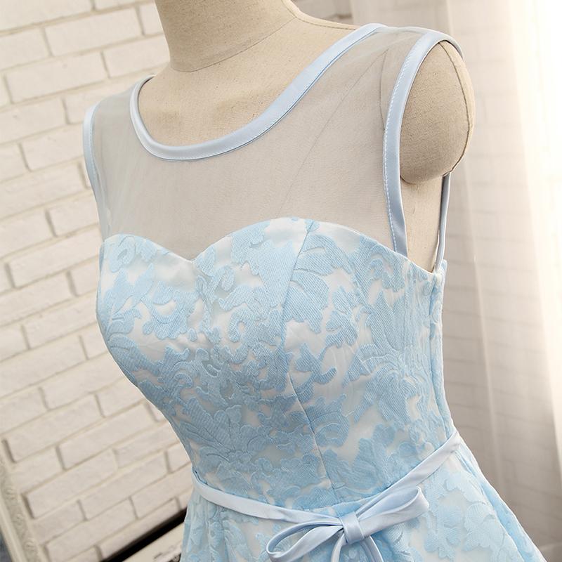 High Quality Blue A Line Lace Short Prom Dress,Sleeveless Homecoming Dresses DM470