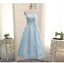 High Quality Blue A Line Lace Short Prom Dress,Sleeveless Homecoming Dresses DM470