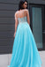 Sky Blue A-Line Lace Top Sleeveless Chiffon Evening Prom Dresses, Sweet 16 Dresses DMP012