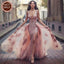 Charming Sweep Train Deep V Neck Pink Tulle Prom Dress with Lace Appliques DMA18