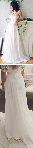 Popular Off the Shoulder Long A-line Ivory Chiffon Sexy Beach Wedding Dresses DM796