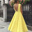 Yellow Lace A Line Deep V Neck Prom Dress,Homecoming Dresses DM977