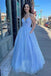 A-Line V Neck Long Floor-Length Sparkly Tulle Prom Dress With Pockets DM2006