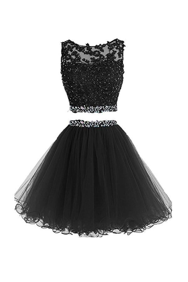 Two Pieces A Line Tulle Applique Short Homecoming/Prom Dresses With Beads DM341