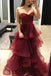 Burgundy Prom Dresses,Sweetheart Prom Gown,Tulle Prom Dress,Long Prom Dress,Puffy Prom Dress