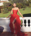 Red Tulle Strapless Split Front Ruffles Long Prom Evening Dresses DM1998