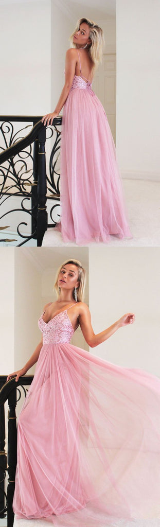 Pink Long Princess Straps Prom Dress,Graduation Dress,Formal Evening Dress DM954