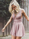 A-Line Deep V-Neck Criss-Cross Prom Dress,Straps Short Blush Stretch Homecoming Dress DM497