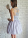 A-Line V-Neck Short Lilac Tulle Short Homecoming Dress with Lace DM521