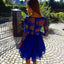 A-Line V-Neck Long Sleeves See Through Royal Blue Zipper Short Homecoming Dress DM479