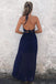 A-Line Halter Floor-Length Backless Navy Blue Chiffon Prom Dress DM811