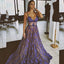 Purple Lace Spaghetti Straps Nude Lining Long Sexy Prom Dress DM867