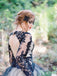 Charming Black Lace Puffy Prom Dress,Long Sleeves Open Back Tulle Wedding Dress DM794