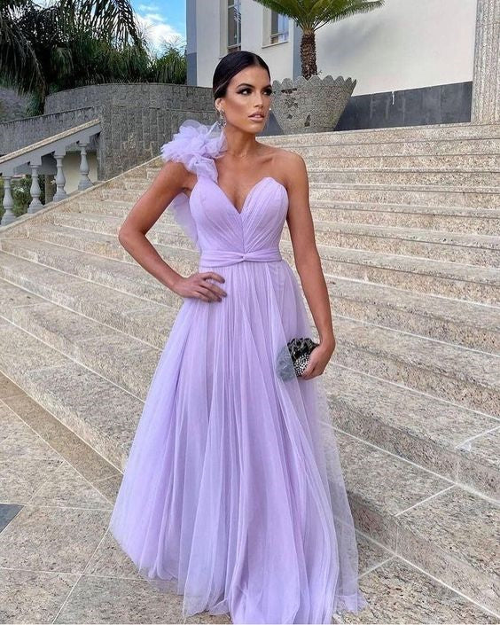 A-line Tulle Purple Long Prom Dress , Unique Formal Party Dress DMP232