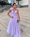 A-line Tulle Purple Long Prom Dress , Unique Formal Party Dress DMP232