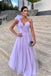 A-line Tulle Purple Long Prom Dress , Unique Formal Party Dress DMP232