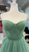 A-Line Sweetheart Green Tulle Hand Made Flower Long Prom Dress Evening Gown DMP233