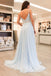 Gorgeous Straps Light Sky Blue Chiffon A Line Long Prom Dress DM984