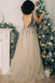 Sexy Sparkly Sequins Grey Long V Neck Tulle Prom Dress with Slit DM955