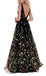 Princess Black Floral V Neck A Line Long Prom Dress,Graduation Dresses DM976