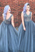 Luxurious A-line V Neck Sleeveless Grey Tulle Beading Long Prom Dress DM982