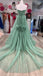 A-Line Sweetheart Green Tulle Hand Made Flower Long Prom Dress Evening Gown DMP233