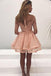 A-Line Round Neck Long Sleeves Prom Gown,Pink Organza Short Homecoming Dress with Lace DM512