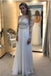 White Lace Chiffon Backless A-line Long Prom Dresses With Sleeves W35