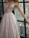 Modest A-line Silver Tulle V-Neck Rhinestone Prom Evening Dress Party Dress DM580