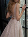 Modest A-line Silver Tulle V-Neck Rhinestone Prom Evening Dress Party Dress DM580