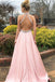 Fashion A-line Pink High Neck Sexy Back Cheap Beading Prom Dress DMA15