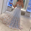 Light Blue Tulle Off The Shoulder Evening Gowns A Line Lace Appliques Prom Dress DM632