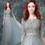 Grey Floor-length Half Sleeve Tulle Long Prom Dress,A line Evening Dress DM882