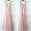 Pearl Pink Lace Top V-neck A Line Floor-length Long Tulle Beautiful Prom Dress DM877