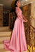 Gorgeous Prom Dresses,Satin Prom Gown,Long Sleeves Prom Dress,Pink Prom Dress,Appliques Prom Dress