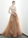 A-line Spaghetti Straps Tulle Long Lace Appliques Prom Dresses Formal Evening Dress DMR85