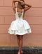 Cute A-Line Lace Up Back White Satin Short Homecoming Dress,Graduation Dresses DM517