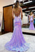 Lavender V Neck Mermaid Prom Dress, Sparkly Sequins Long Evening Gown DMP228