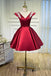 V Neck A Line Satin Appliques Short Homecoming Dresses DMN47