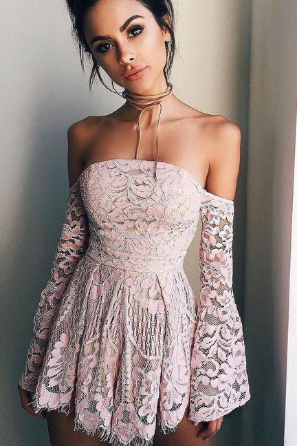 Long Sleeves Homecoming Dress,off the shoulder Homecoming Dresses, pink prom dress,short prom dresses,blush pink homecoming dresses,modest homecoming dress,short prom gowns Stunning,short Homecoming Dress,Homecoming Dress