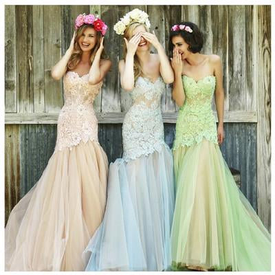 Mermaid Sweetheart Tulle Bridesmaid Dresses,Long Lace Fashion Prom Dresses DM514