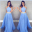 Unique Blue Chiffon Long A Line Beaded Prom Dresses DM832