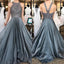 O-Neck Beading A-Line Long Cheap Prom Dresses,Grey Evening Dress For Women DM833