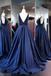 Unique Royal Blue A Line V Neck Sleeveless Long Prom Dress DM601