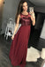 Charming Burgundy Sequins A Line Sleeveless Chiffon Long Prom Dress DM861