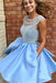 Cute Sparkly Beads Short Blue Open Back Homecoming Dress with Pockets DM438