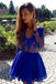 V-Neck Homecoming Dresses,Long Sleeves Homecoming Dress,Royal Blue Homecoming Dresses,Short Homecoming Dresses,A Line Prom Dress