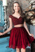 Two Pieces Burgundy Beaded Lace Homecoming Dresses,Short Prom Dresses,2 Pieces Party Dresses DM510